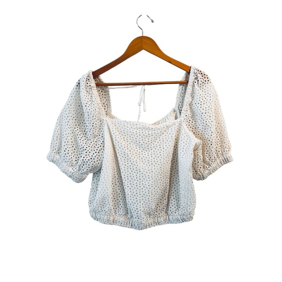 Everlane Tops - Everlane Womens Top Size L White‎ Eyelet Puff Sleeve Cotton Crop Peasant Blouse